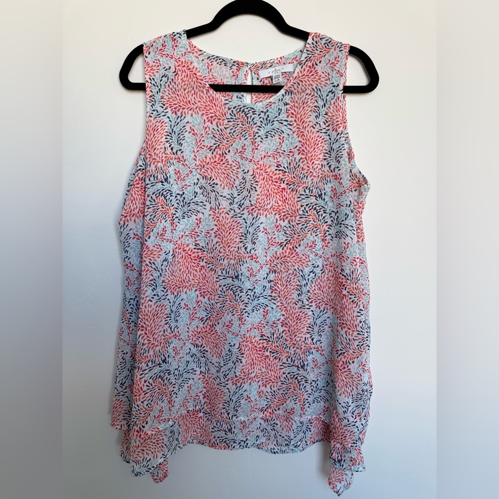 Fever Coral and Blue Floral Blouse
